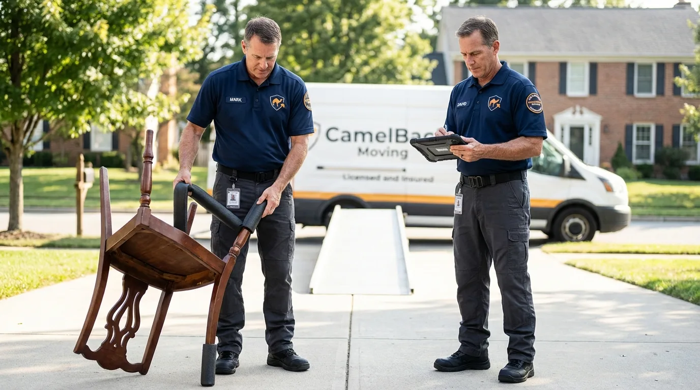 Movers inspecting furniture for damage prevention before loading in Hardinsburg, KY