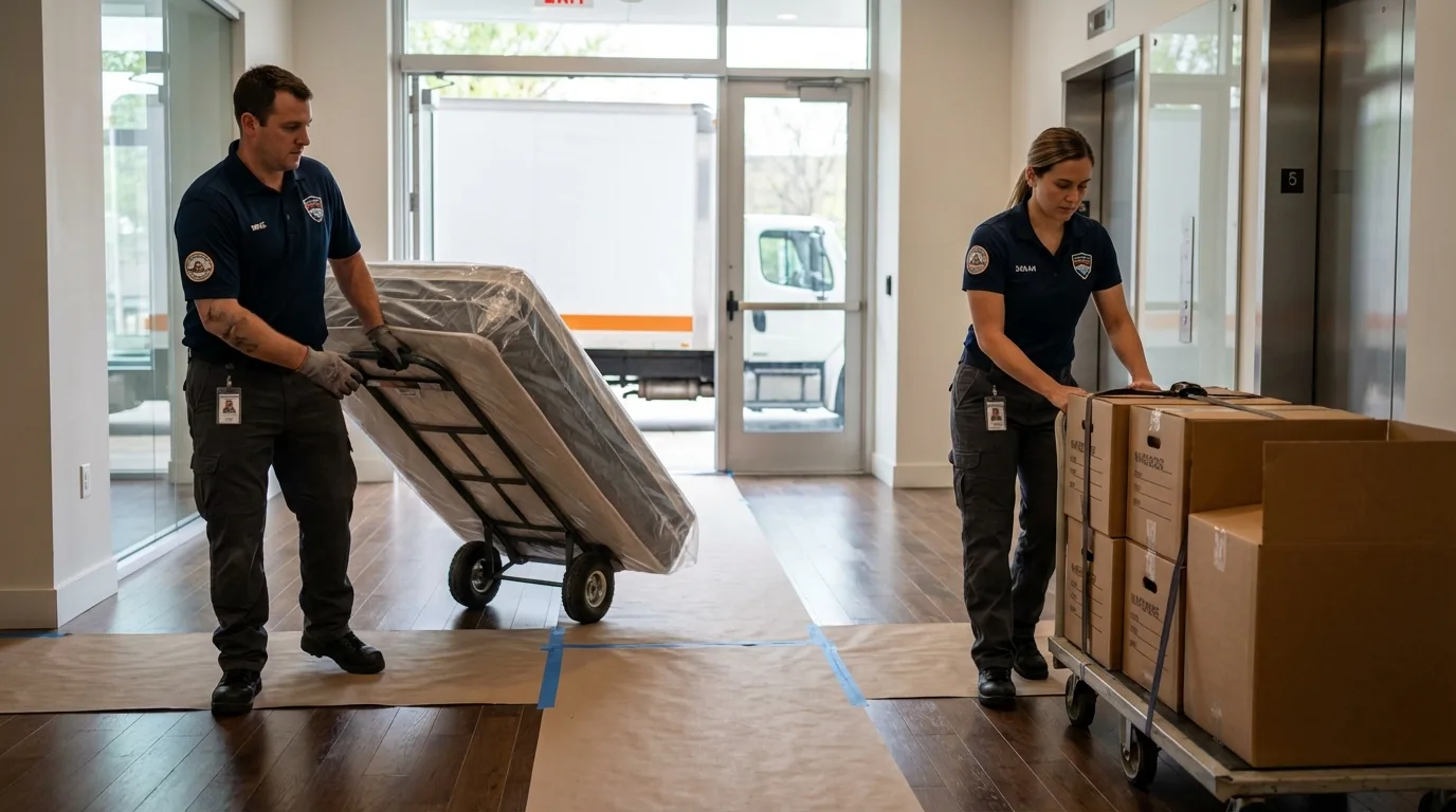 Professional apartment movers loading elevator in Hardinsburg, KY