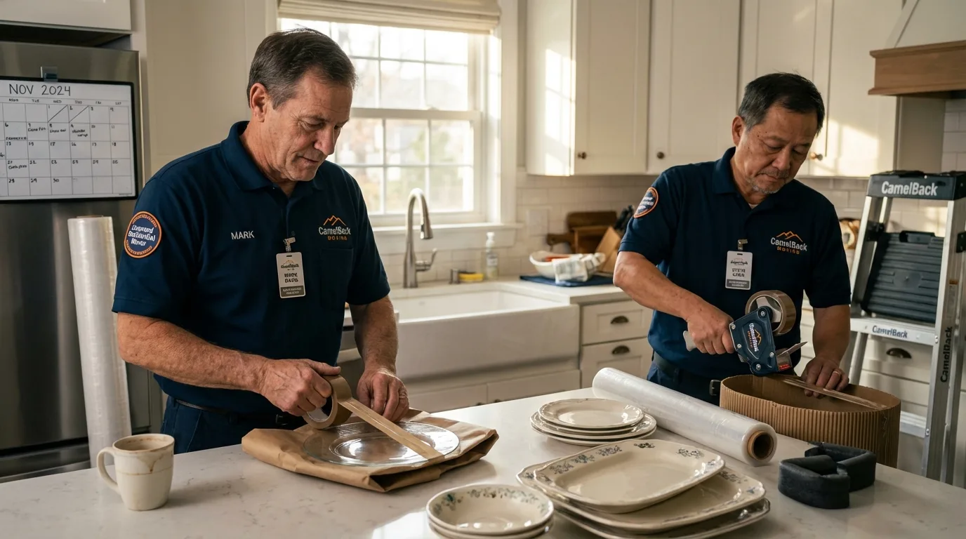 Professional crew packing kitchen dishware in Hardinsburg, KY